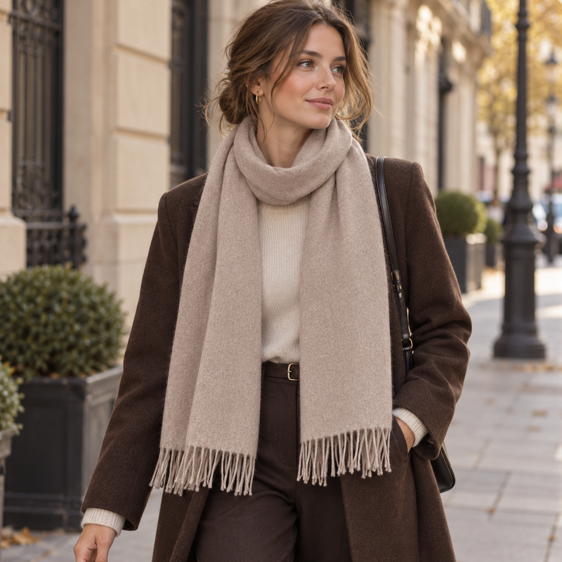 Echarpe Simple portée en extérieur - coloris beige