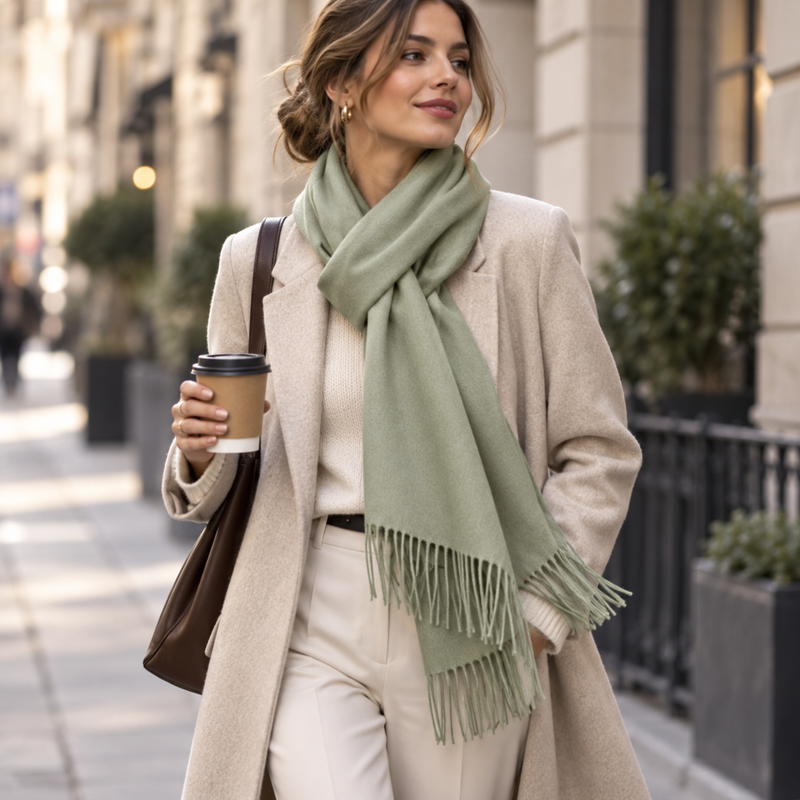 Echarpe Simple portée en extérieur - coloris vert sauge