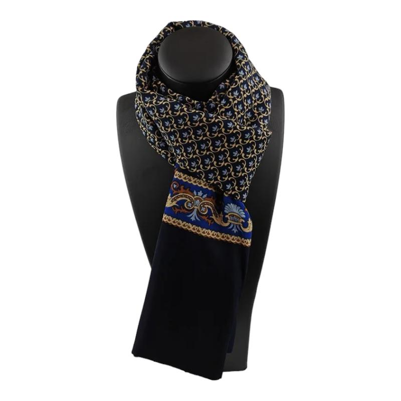 Foulard Cou pour Homme Bleu et Or 130X28cm