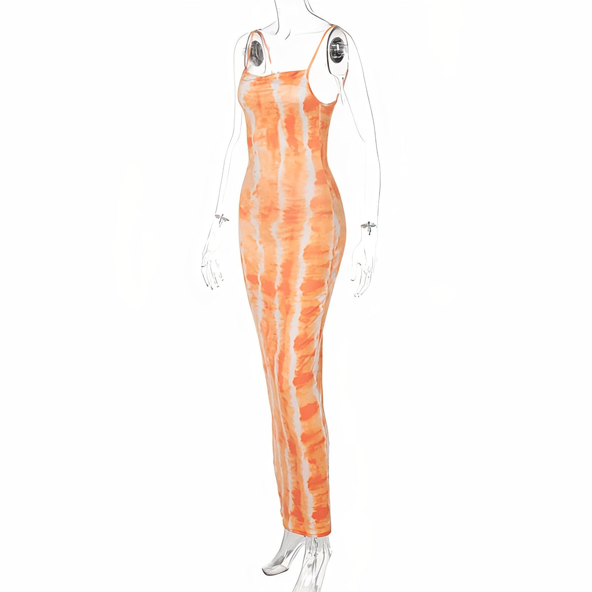 Robe Longue Eté Moulante portée sur mannequin - Orange