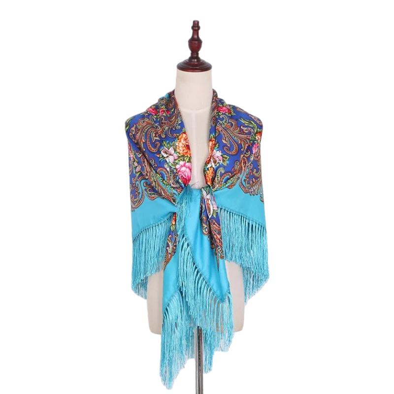 Châle Russe Turquoise et Violet 130x130cm