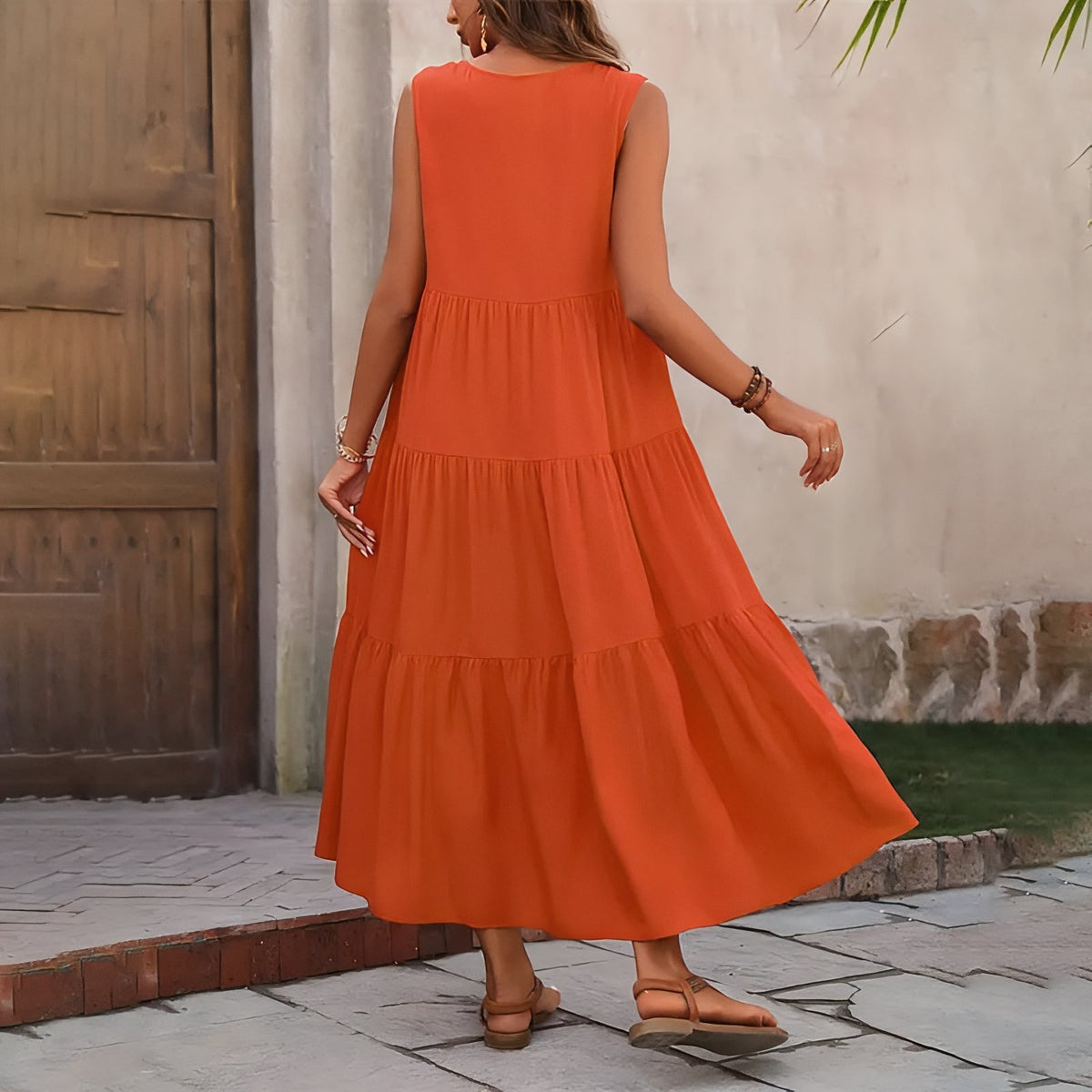 Robe de Plage à Volant portée en extérieur - Vert - Jaune - Rouge - Rose - Noir