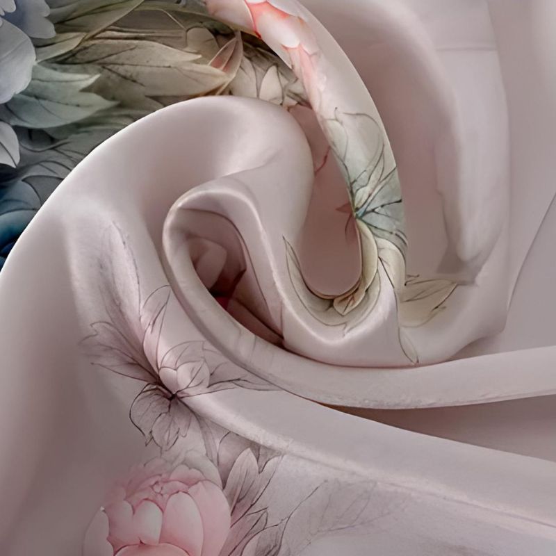 Foulard en Soie Fleuri Rose et Bleu 175*52cm