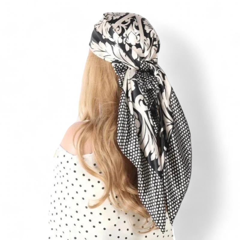 Foulard pour Cheveux Carré Noir et Blanc 90*90cm