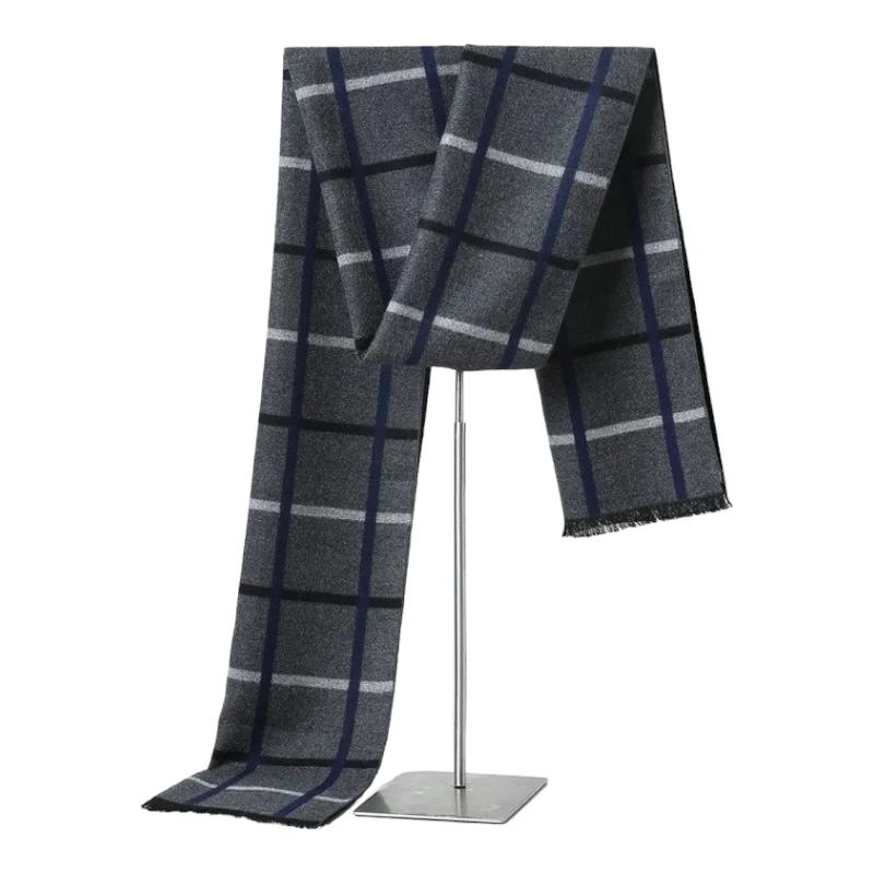 Echarpe Cachemire Homme Grise Gris et Marine 180*30cm