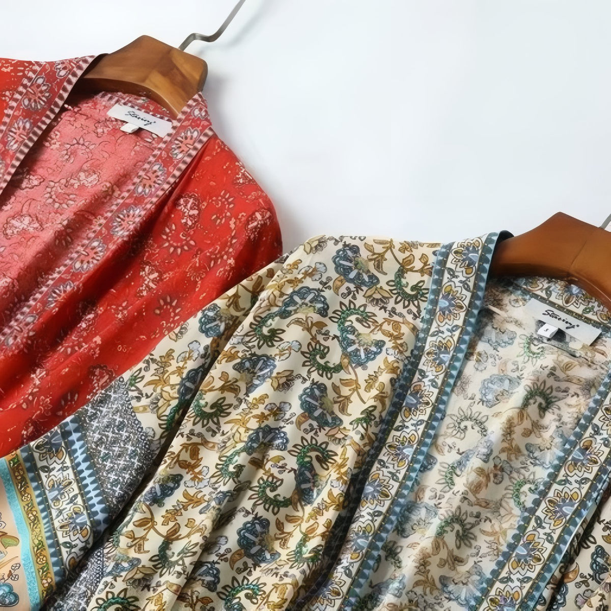 Kimono de Plage à Ceinture Bohemian Style deux articles accrochés - Rouge - Vert
