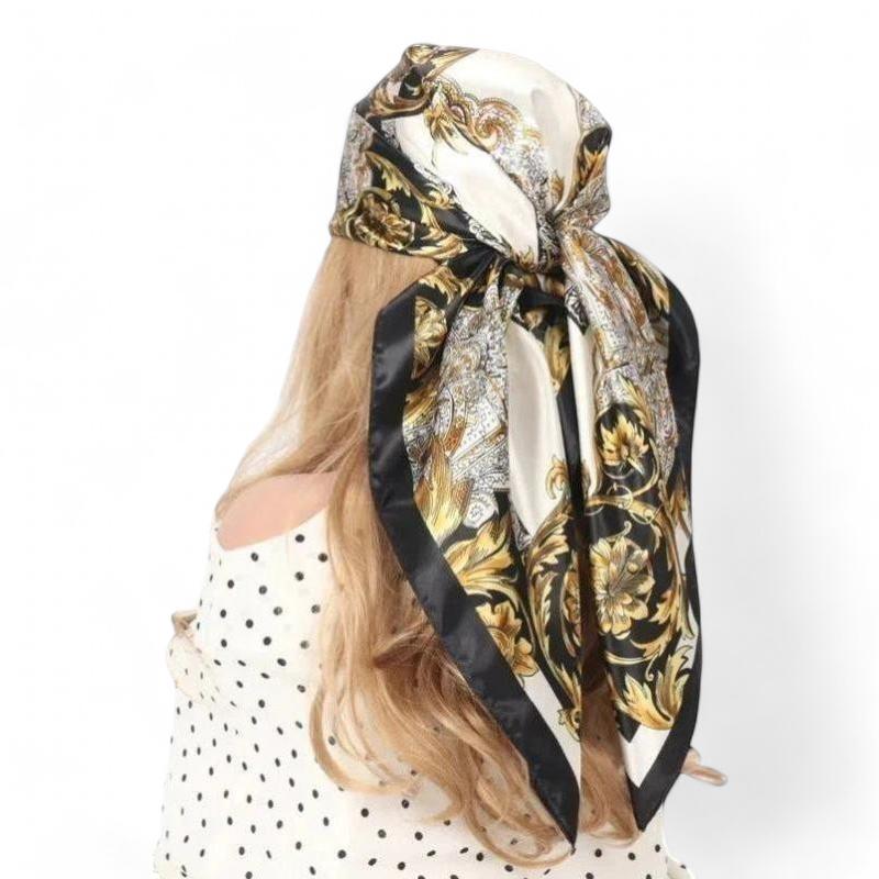 Foulard pour Cheveux Carré Or et Noir 90*90cm