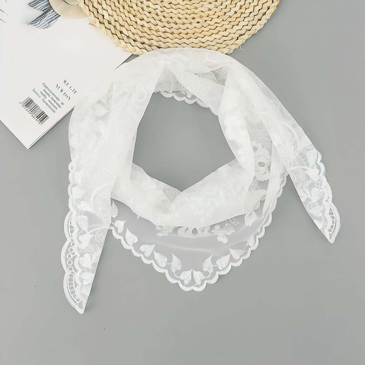 Châle Blanc Dentelle détail de la dentelle - Blanc