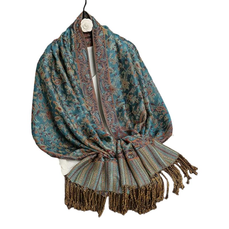Foulard Indien Femme Bleu Sarcelle et Marron Foncé 