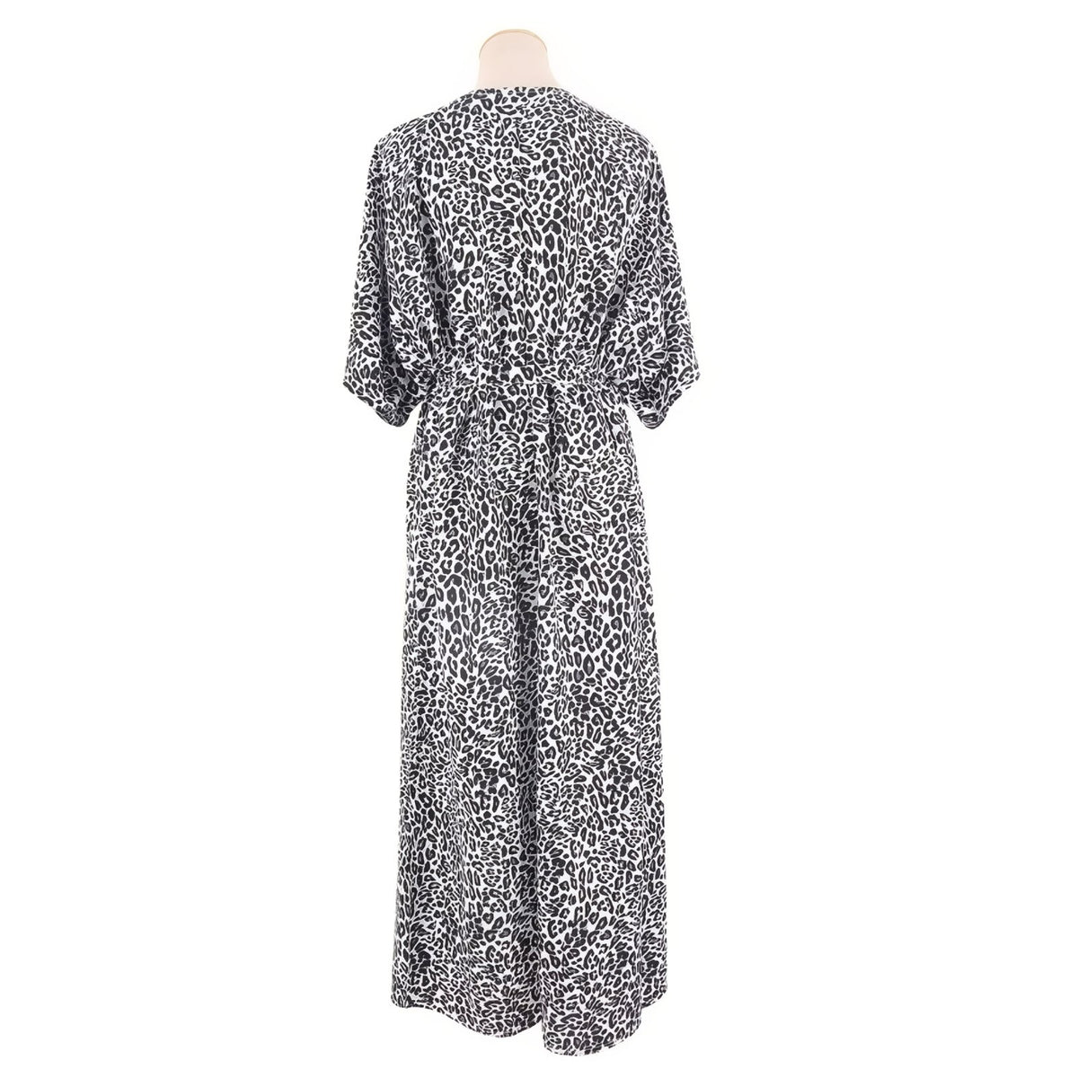 Long Kimono de Plage Imprimé Léopard vue arrière - Blanc - Beige - Vert