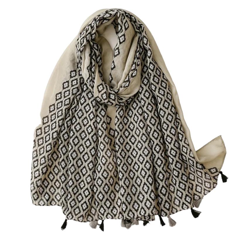 Chèche Echarpe Multicolore Originale Beige et Noir 180*90cm