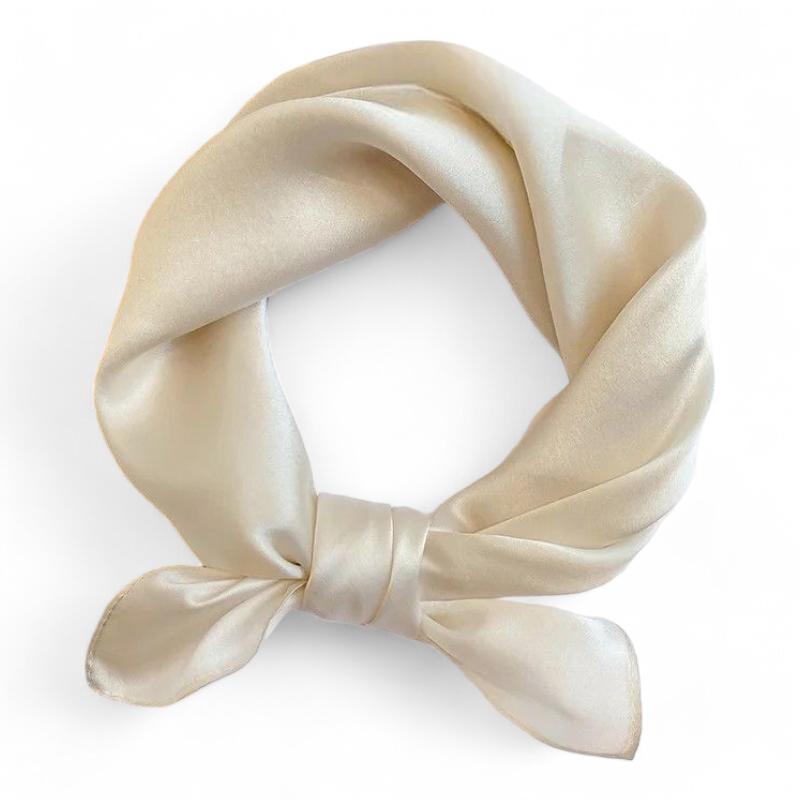 Petit Foulard en Soie Femme Beige Crème 53*53cm