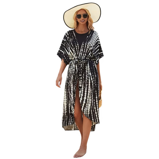 Kimono de plage Imprimé Ligné - Noir - Unique