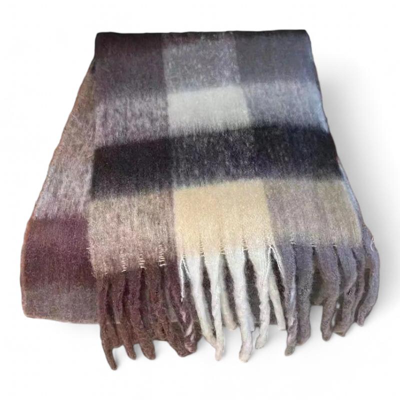 Grande Echarpe Femme Violet et Beige 220*38cm