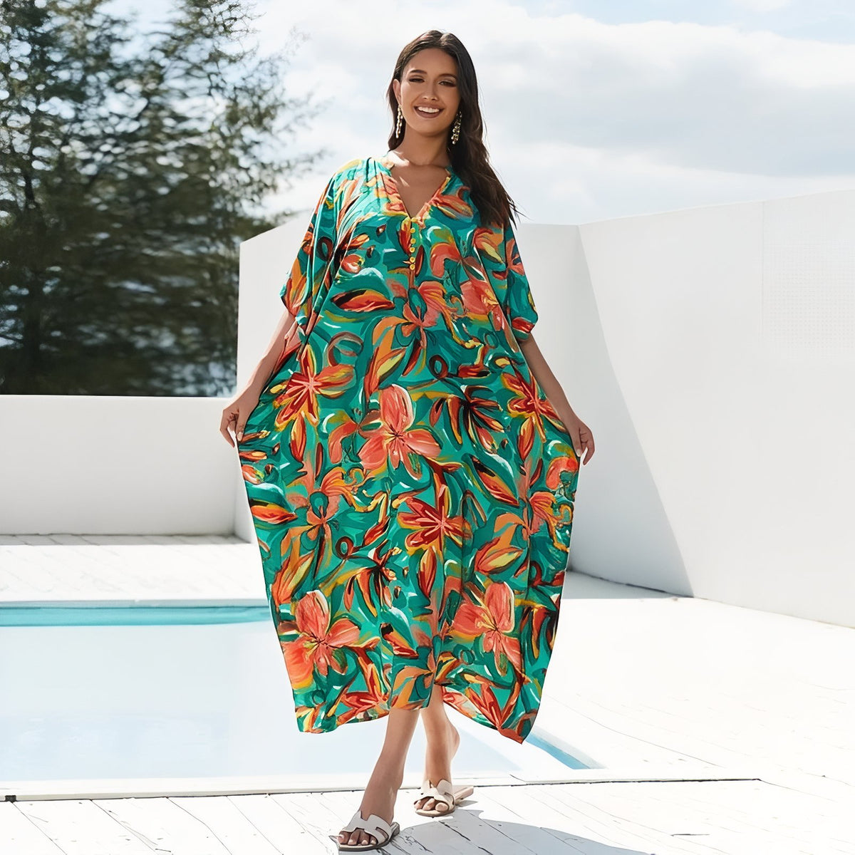Robe de Plage Extra Large portée à la main - Vert