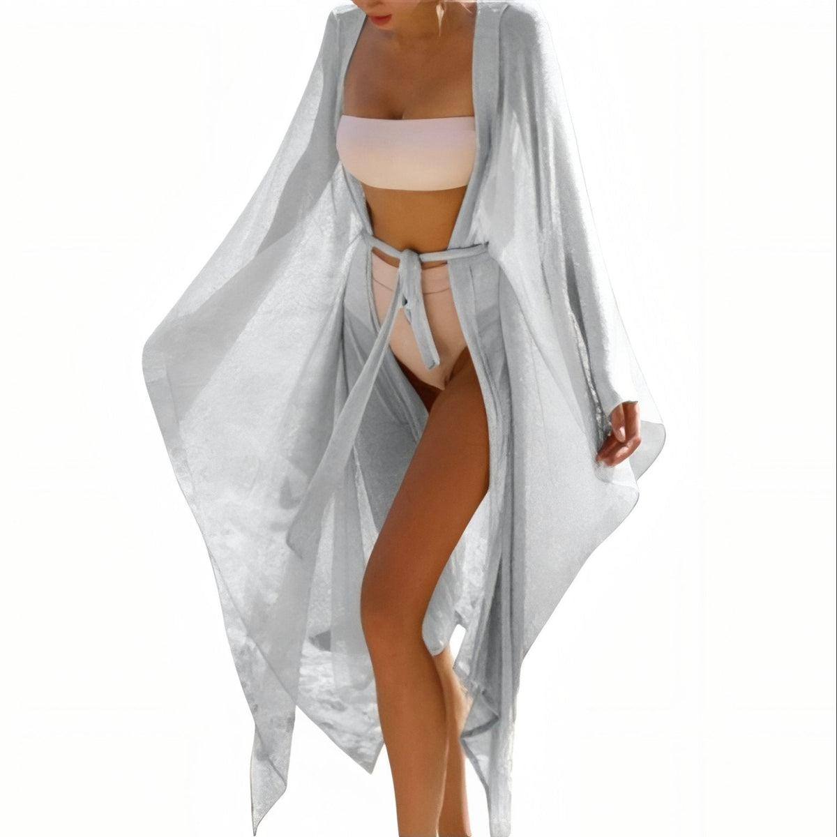 Paréo de Plage Long façon Kimono - Argenté - Unique