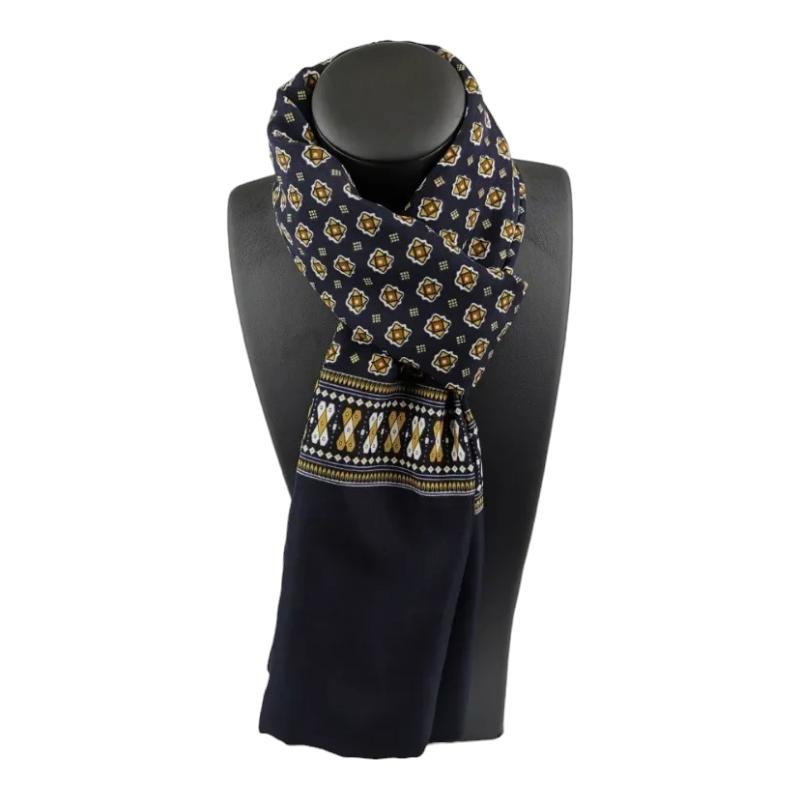 Foulard Cou pour Homme Bleu Marine et Jaune 130X28cm