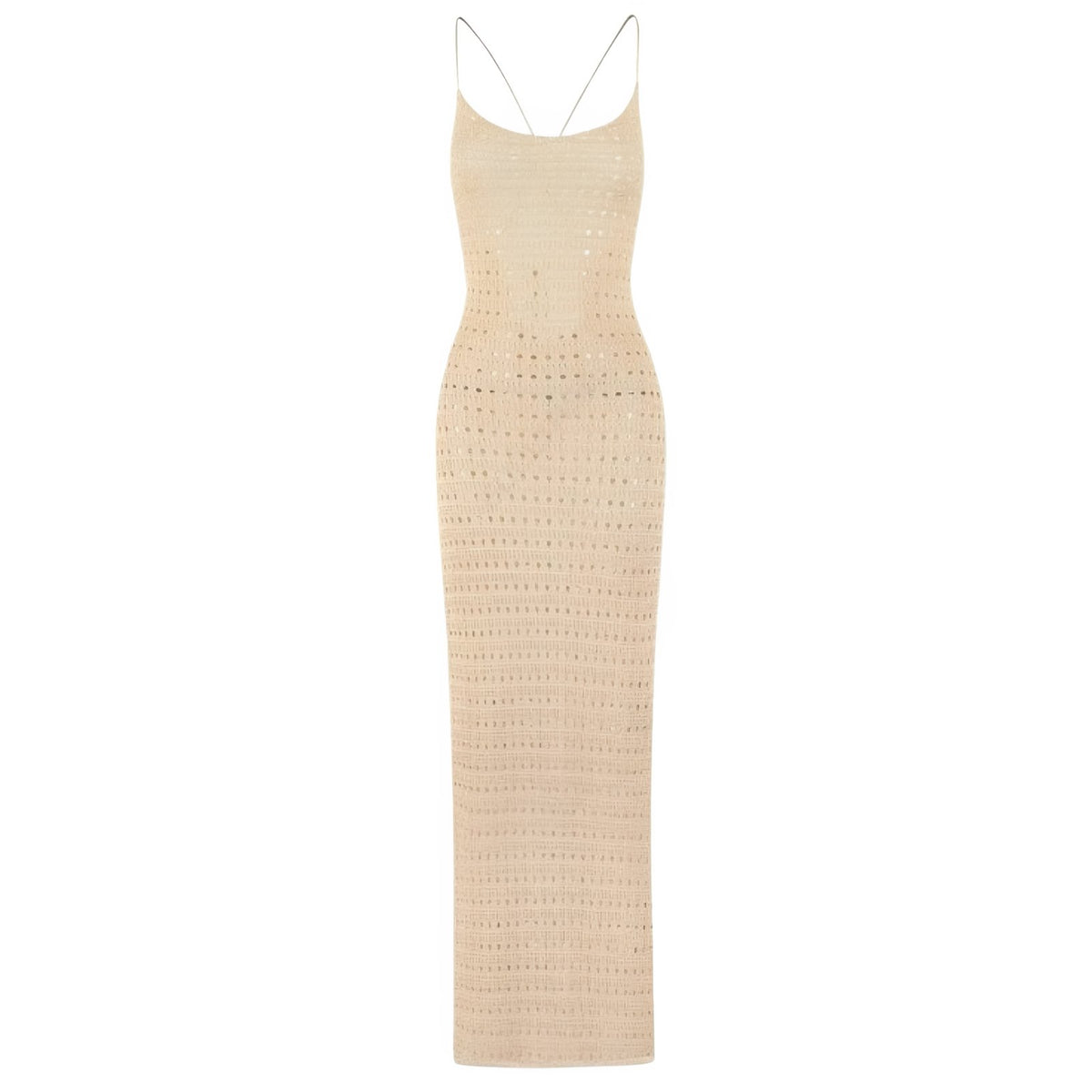 Robe Crochet Colorée à Dos Nu - Beige