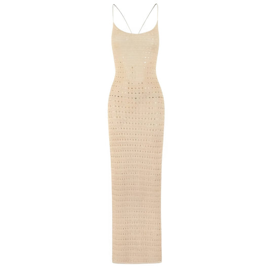 Robe Crochet Colorée à Dos Nu - Beige