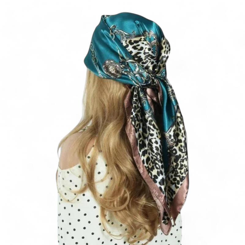 Foulard pour Cheveux Carré Turquoise et Rose Poudré 90*90cm