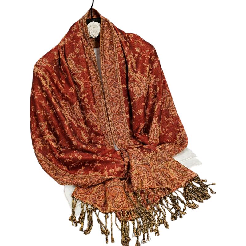Foulard Motif Ethnique Rouge Brique et Orangé 70x190cm