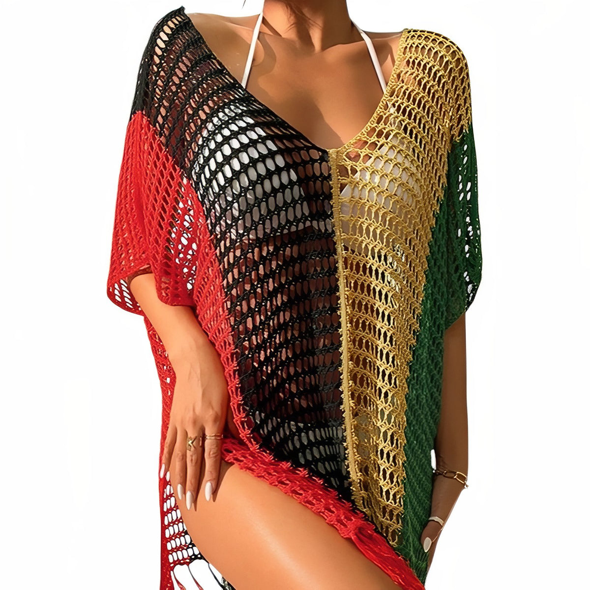 Robe Paréo en Maille - Noir et Vert - Unique