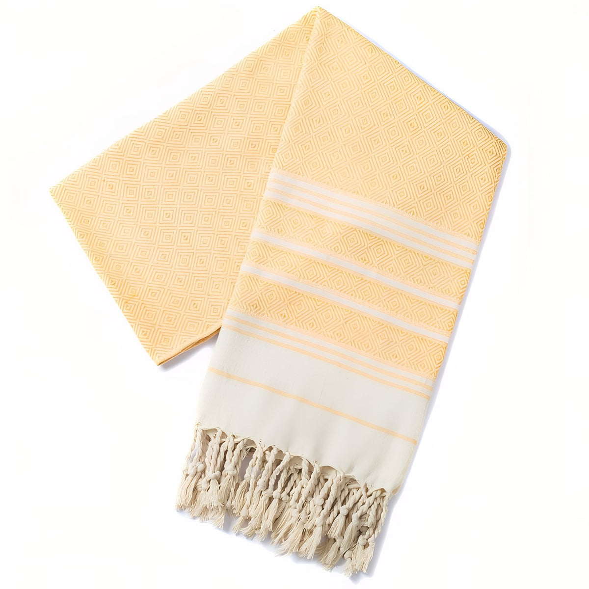 Fouta de Plage en Coton Coloré à Franges - Jaune - 180*100cm