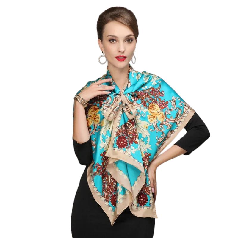 Etole en Soie Chic Turquoise et Beige 175*52cm