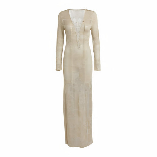 Robe Paréo Longue et Transparente Tricot - Beige - Unique