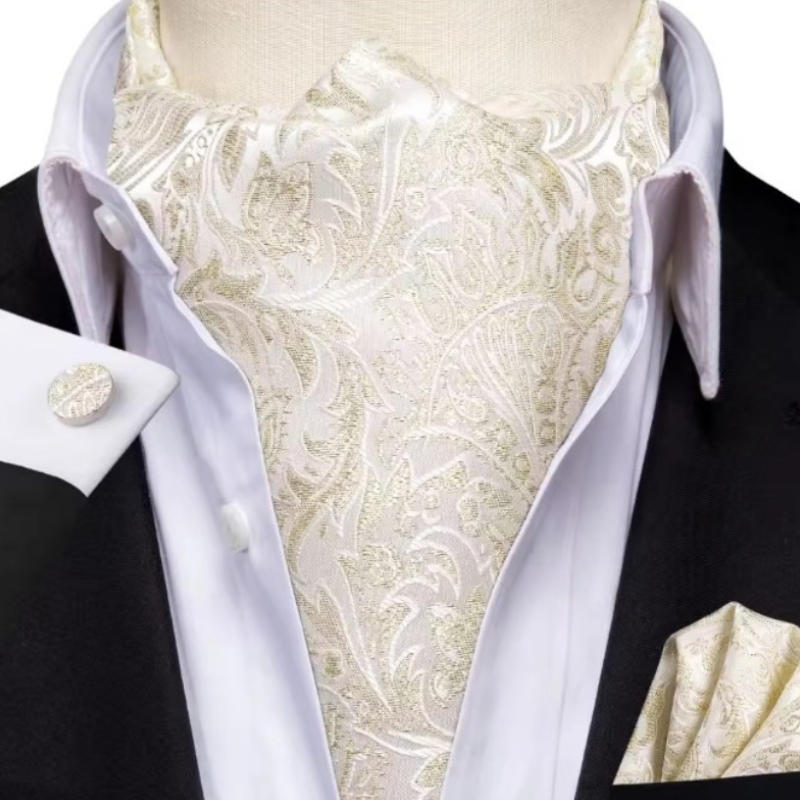 Foulard Ascot Homme en Soie Blanc Satiné