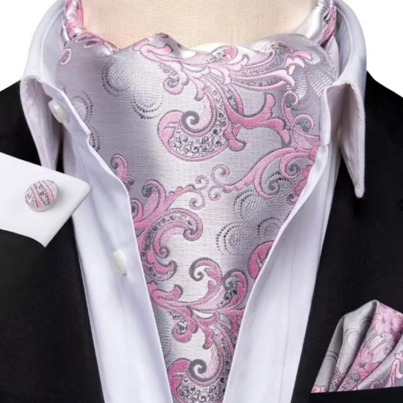 Foulard Ascot Homme en Soie Rose et Gris