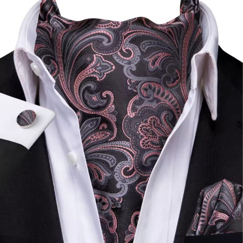 Foulard Ascot Homme en Soie Rose et Noir