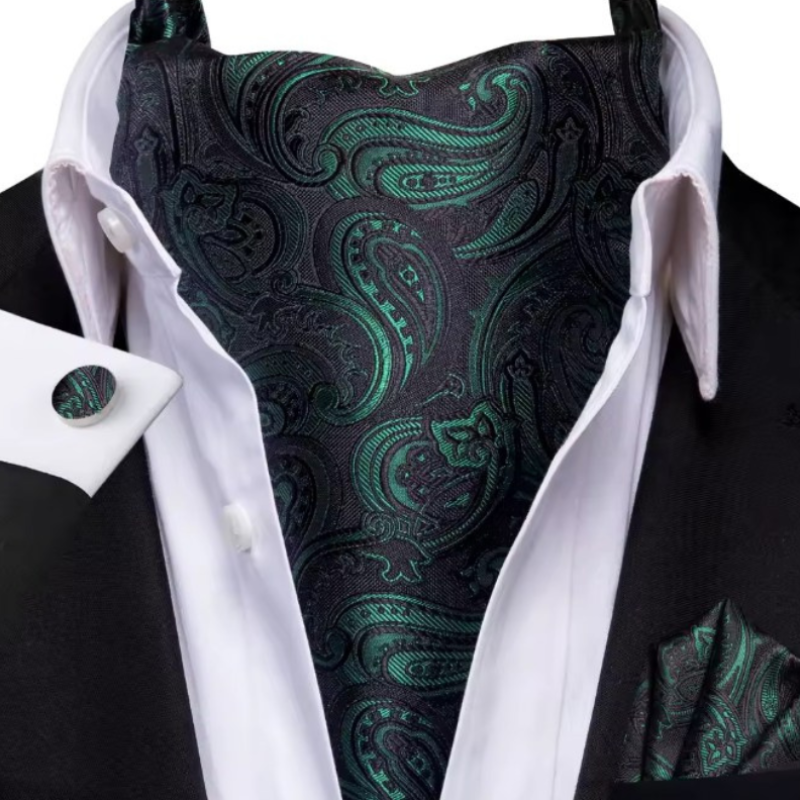 Foulard Ascot Homme en Soie Vert Paisley