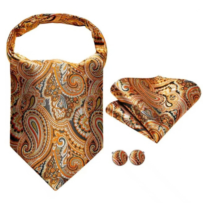 Foulard Cravate Homme en Soie Doré et Bleu