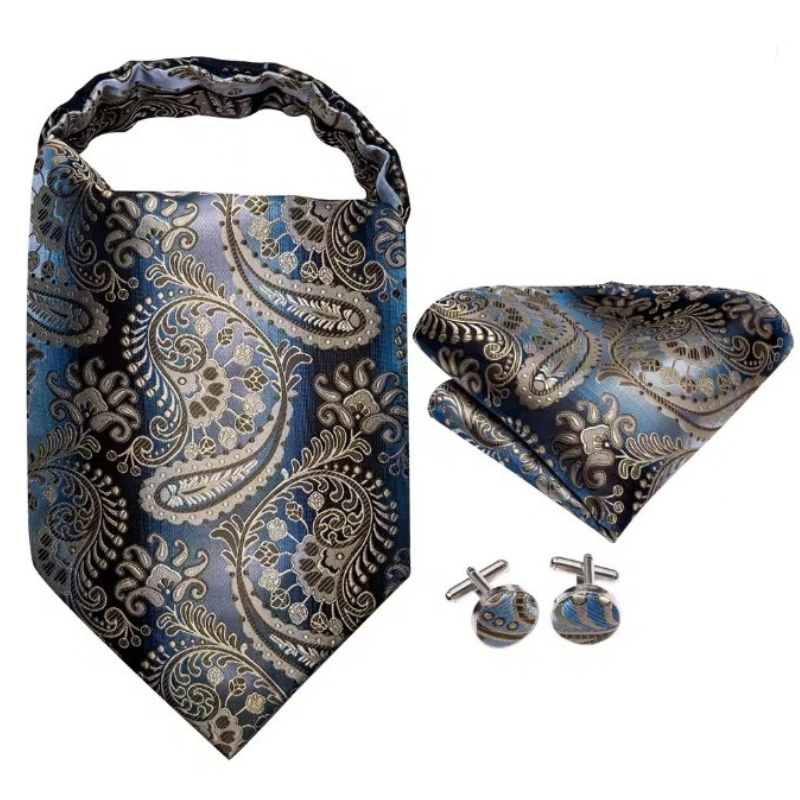 Foulard Cravate Homme en Soie Gris et Bleu