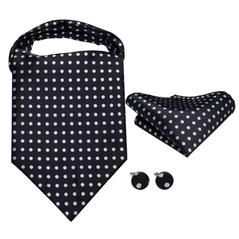 Foulard Cravate Homme en Soie Noir à Pois