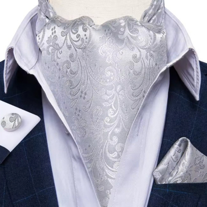 Foulard cravate de mariage argent à motif floral