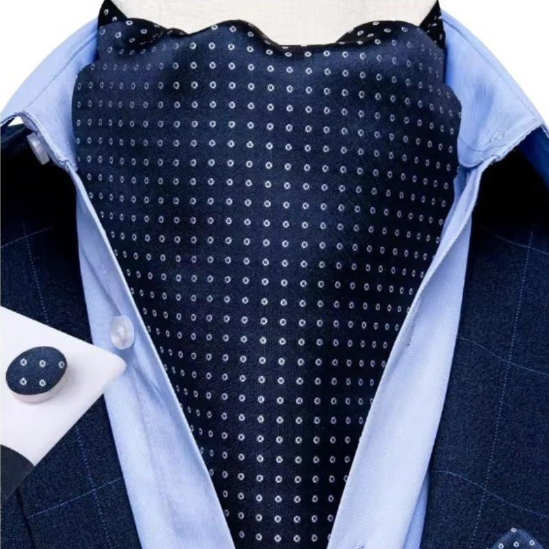 Foulard cravate de mariage bleu marine à pois