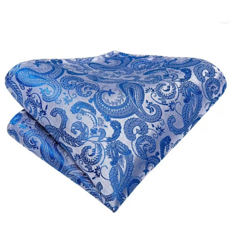 Pochette assortie du foulard cravate de mariage bleu paisley