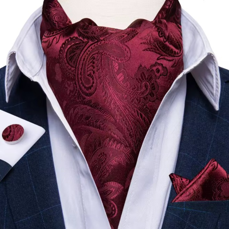 Foulard cravate de mariage bordeaux à motif paisley