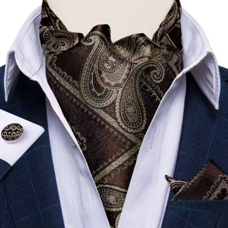 Foulard cravate de mariage marron à motif paisley