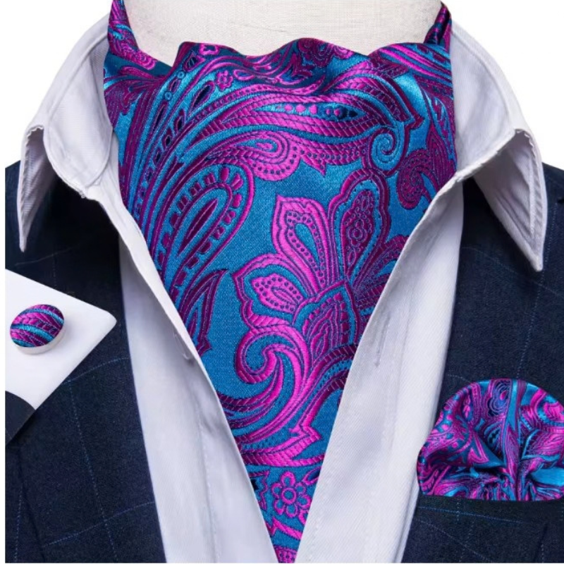 Foulard cravate de mariage violet et bleu à motif paisley