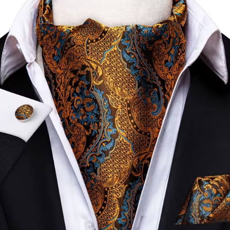 Foulard Cravate en Soie - Bleu et Or