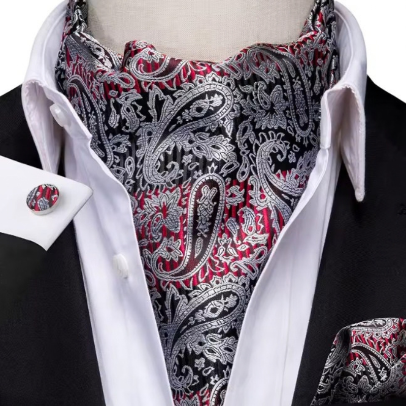 Foulard Cravate en Soie - Rouge et Argenté