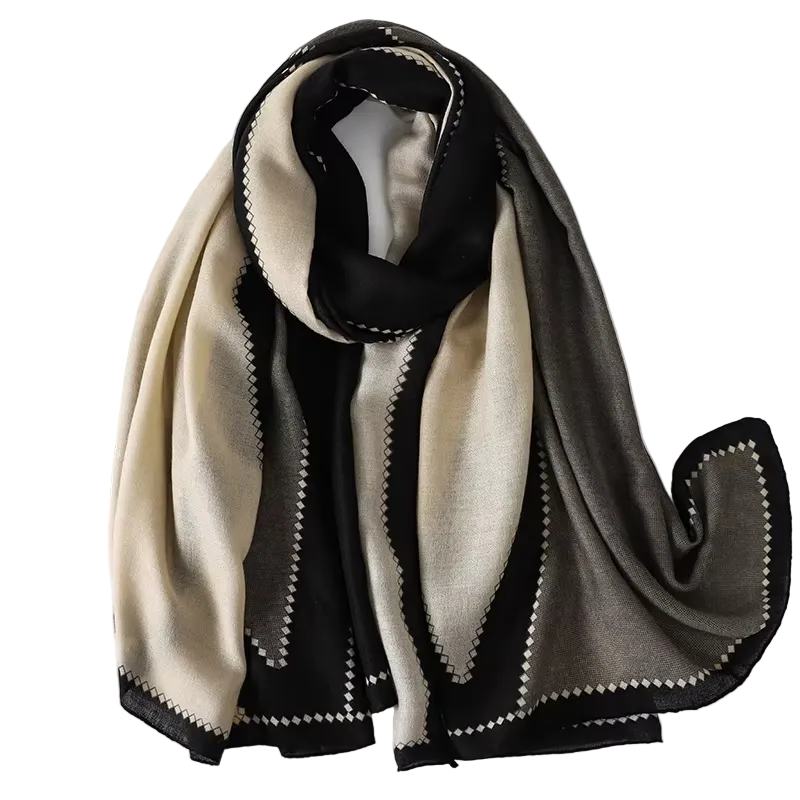 Grande Echarpe Châle Femme Beige et Noir 90*180cm