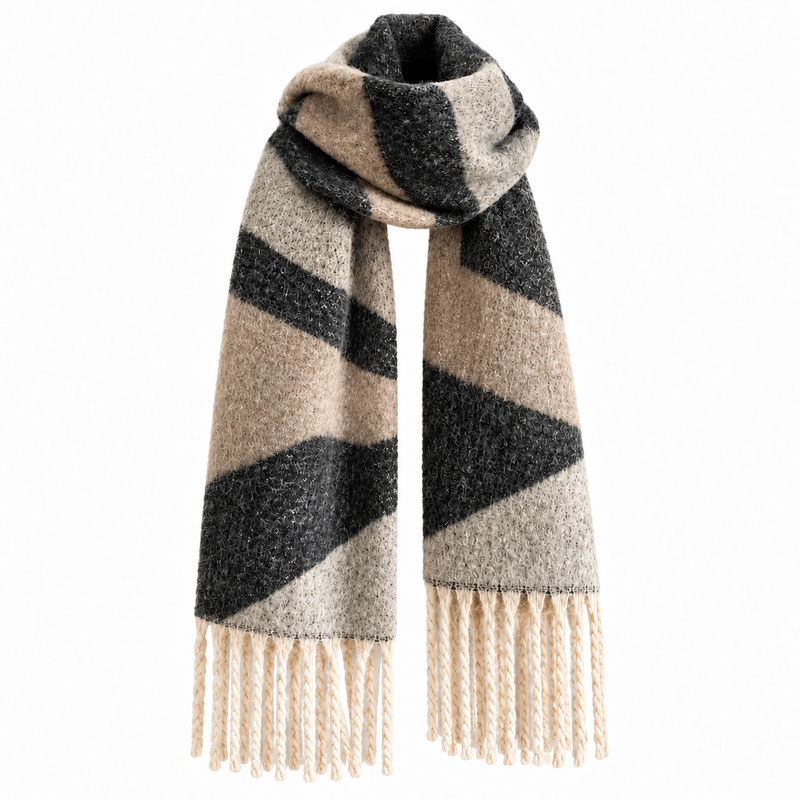 Grosse Écharpe Femme Hiver - Gris et Beige