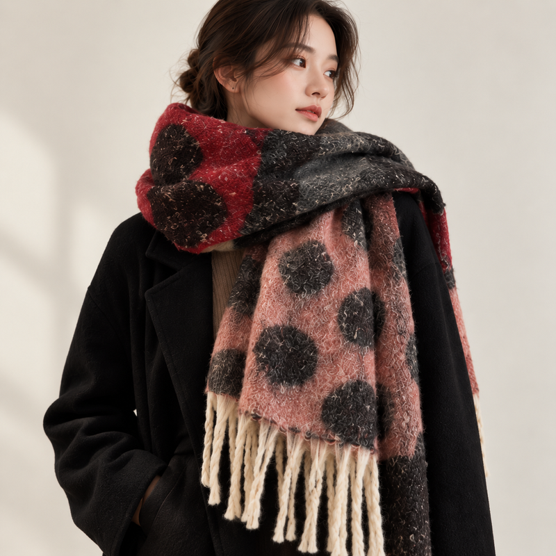 Grosse Écharpe Femme Hiver - Rouge et Gris - portée