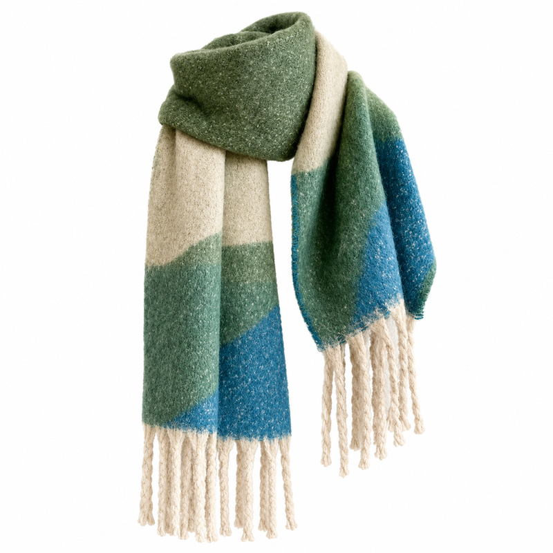 Grosse Écharpe Femme Hiver - Vert et Bleu