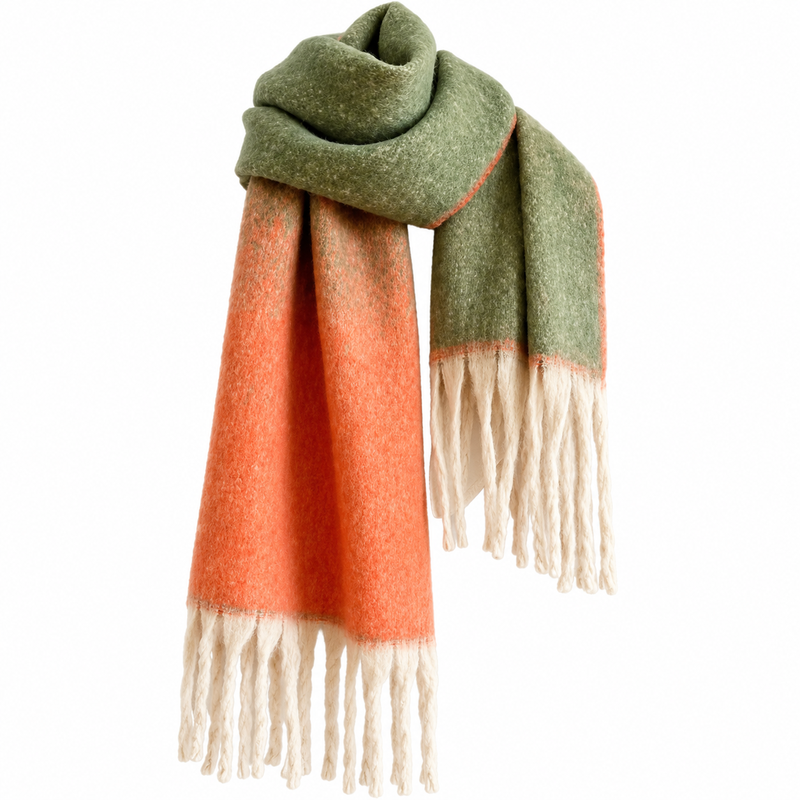 Grosse Écharpe Femme Hiver - Vert et Orange